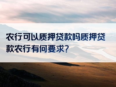 农行可以质押贷款吗质押贷款农行有何要求？