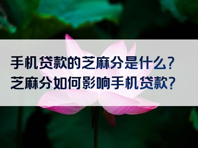 手机贷款的芝麻分是什么？芝麻分如何影响手机贷款？