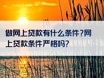 做网上贷款有什么条件？网上贷款条件严格吗？