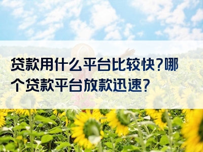 贷款用什么平台比较快？哪个贷款平台放款迅速？