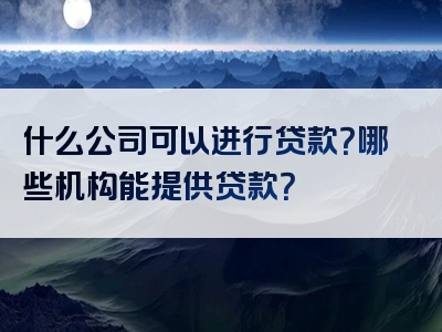 什么公司可以进行贷款？哪些机构能提供贷款？