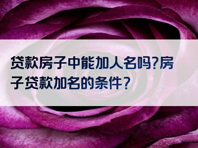 贷款房子中能加人名吗？房子贷款加名的条件？