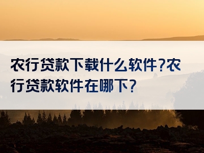 农行贷款下载什么软件？农行贷款软件在哪下？