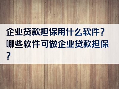 企业贷款担保用什么软件？哪些软件可做企业贷款担保？