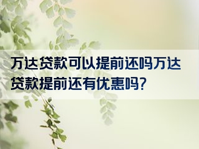 万达贷款可以提前还吗万达贷款提前还有优惠吗？