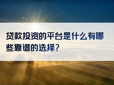 贷款投资的平台是什么有哪些靠谱的选择？