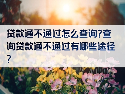 贷款通不通过怎么查询？查询贷款通不通过有哪些途径？