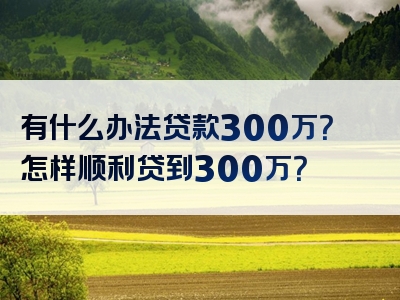 有什么办法贷款300万？怎样顺利贷到300万？