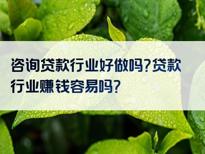 咨询贷款行业好做吗？贷款行业赚钱容易吗？