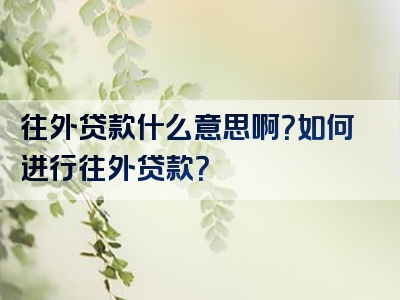 往外贷款什么意思啊？如何进行往外贷款？